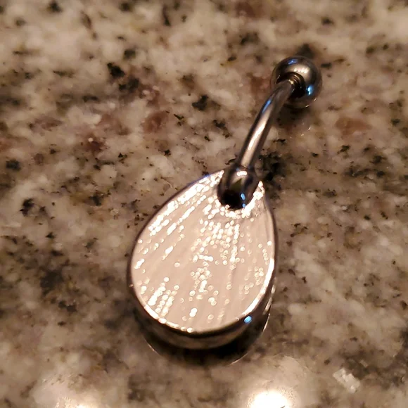Silver Druzy Stone Teardrop Belly Ring - Picture 2 of 2
